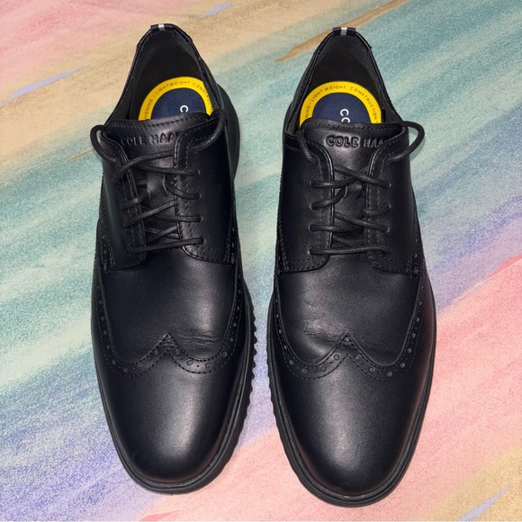Cole Haan Grand+ Wingtip Oxford Men Size 11.5 Black Leather Comfort Shoes C36938
